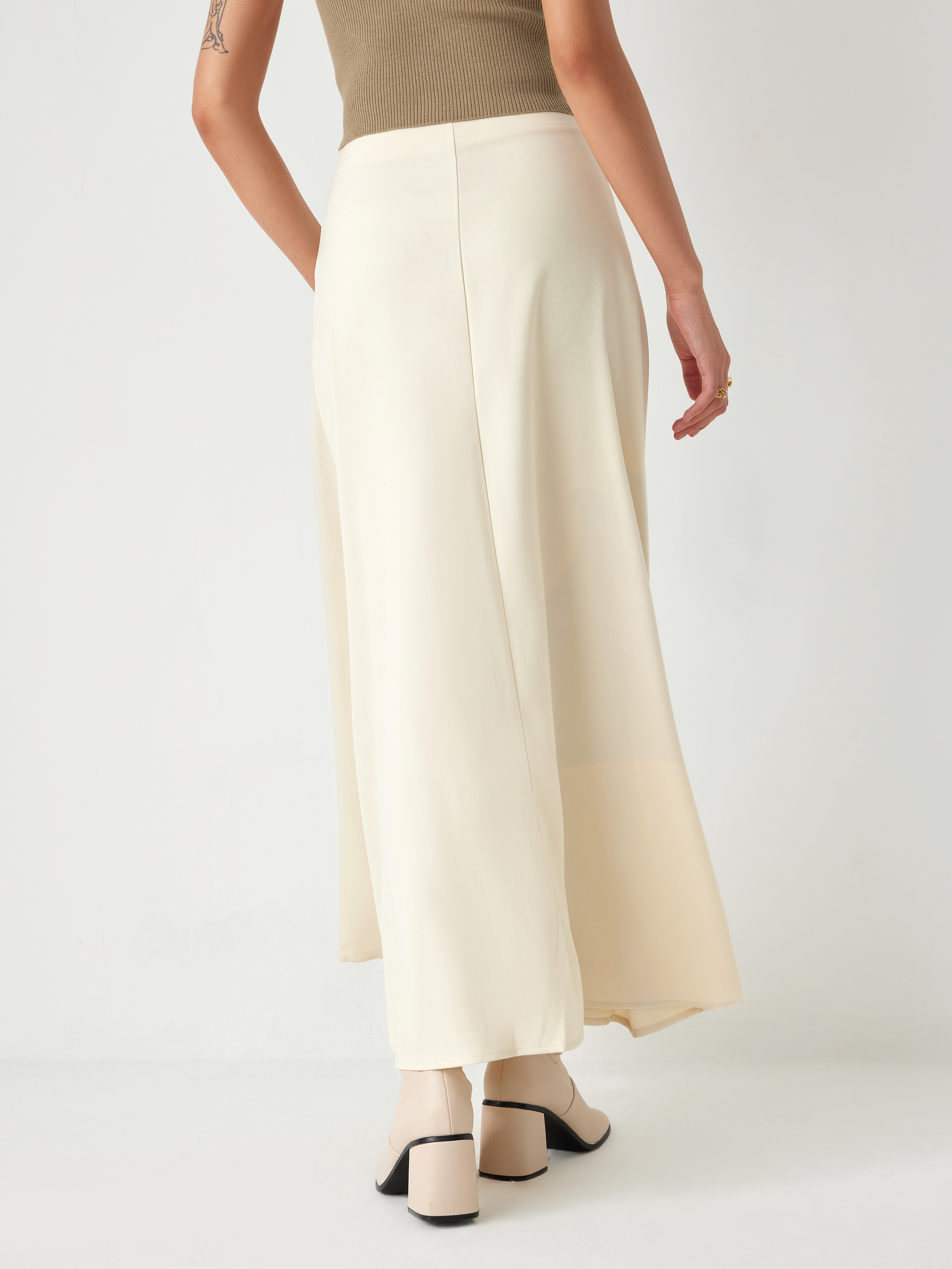 High Waist Solid Pleated Maxi Skirt