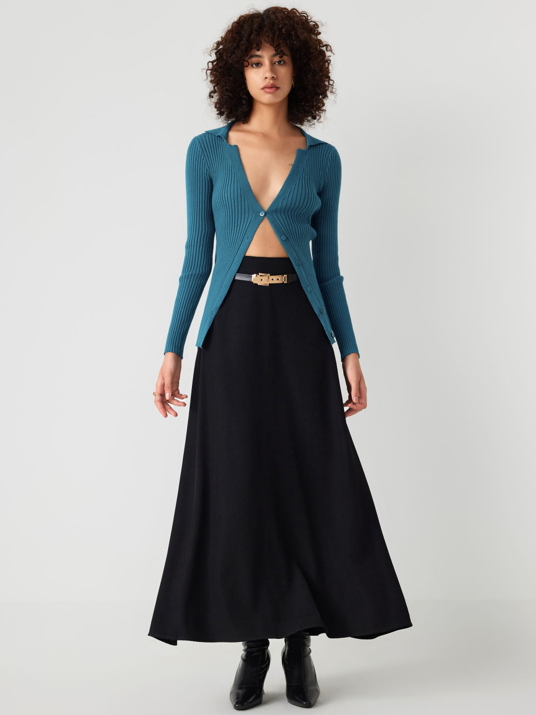 High Waist Solid Plissierter Maxirock