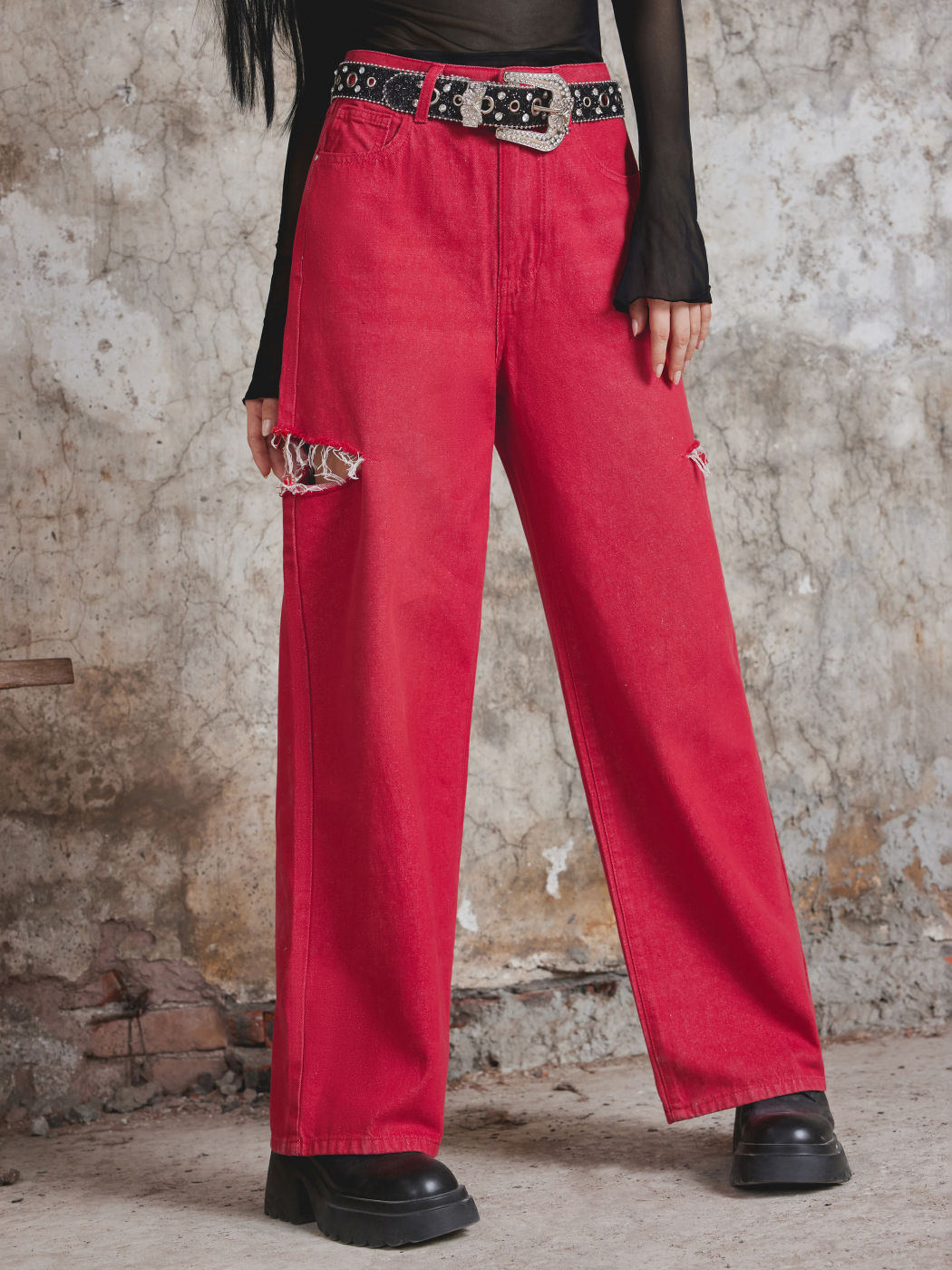 Denim Low Waist Cut Out Straight Leg Jeans