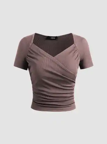 Jersey Sweetheart V Neck Short Sleeve Top