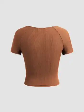 Top a manica corta in jersey con scollo a cuore a V