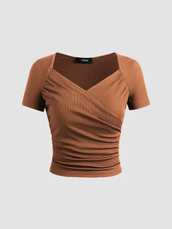 Top a manica corta in jersey con scollo a cuore a V