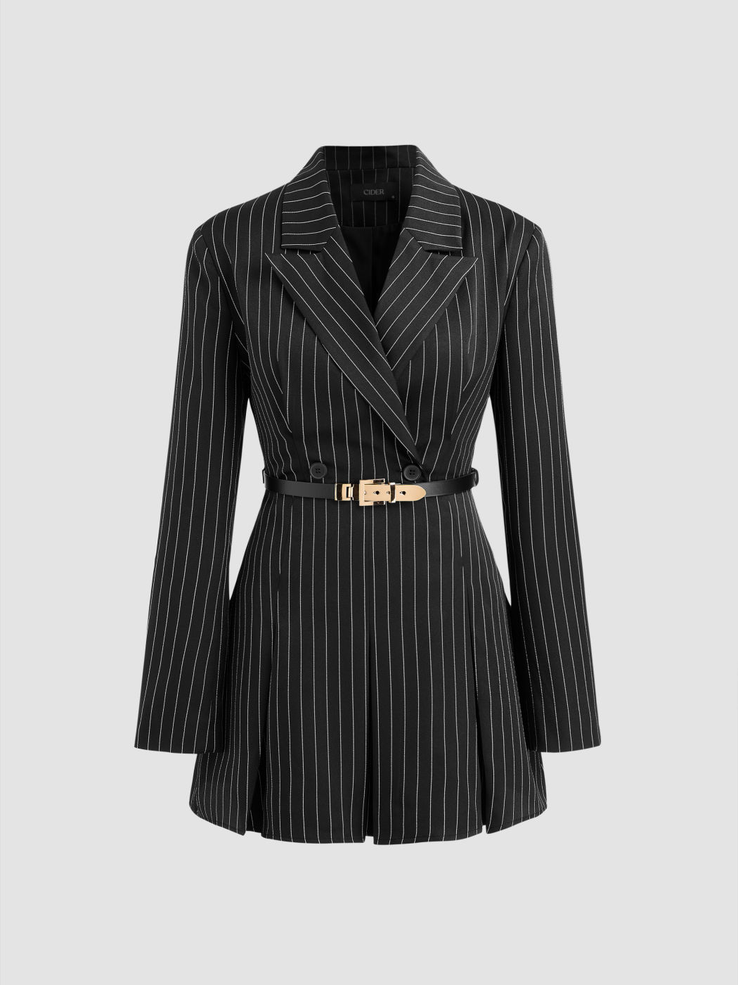 Striped Split Button Blazer Mini Dress With Belt