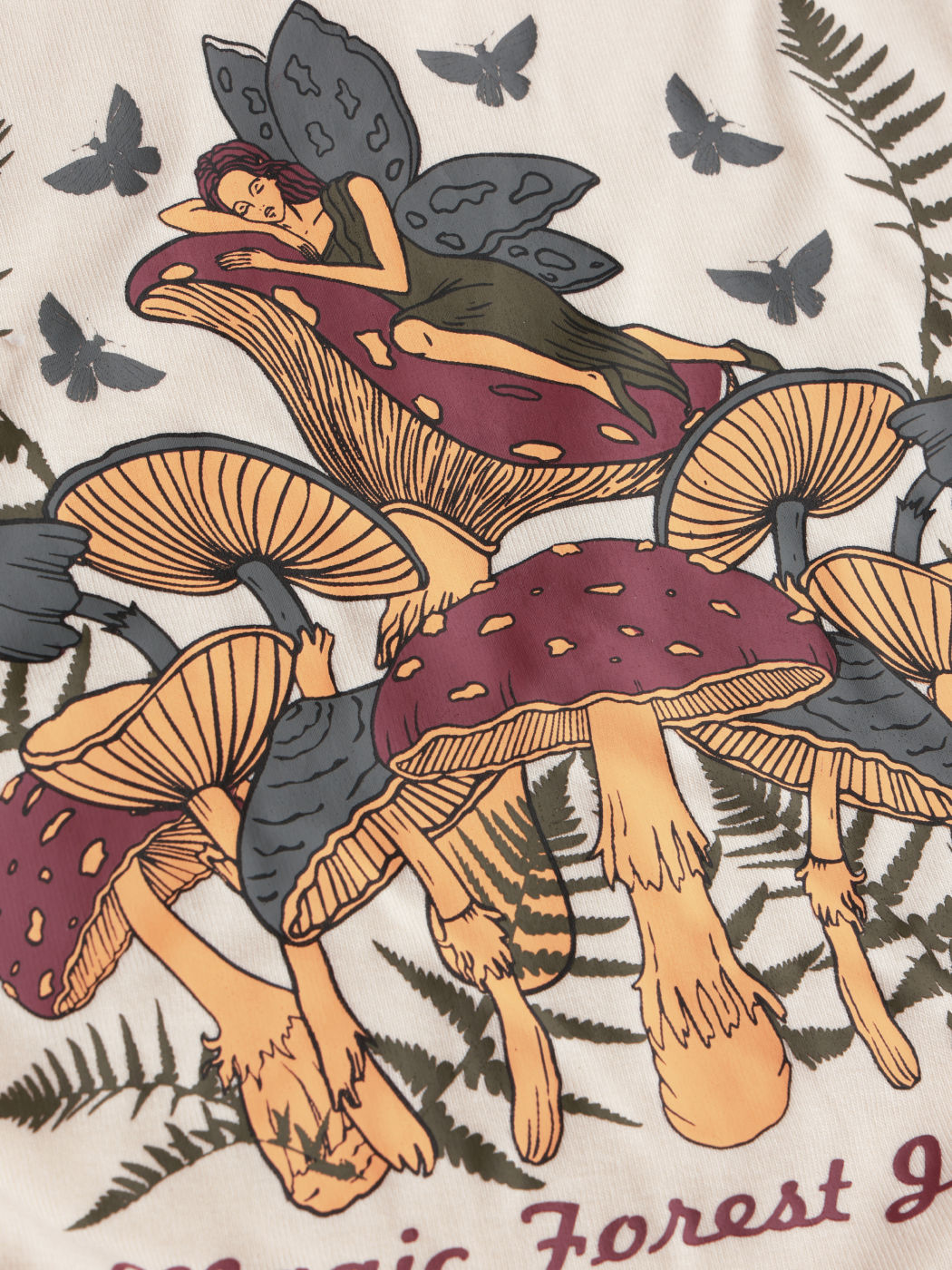 Magic Forest Journey Mushrooms Contrasting Binding Long Sleeve Top