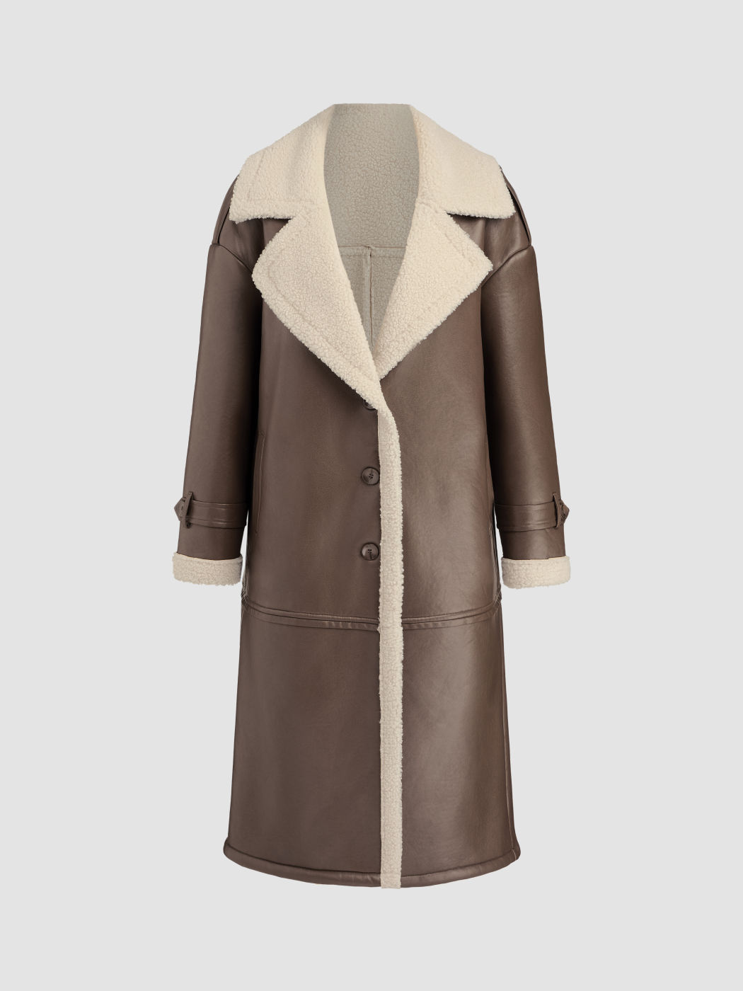  Faux Shearling Kragen Taschenknopf Mantel