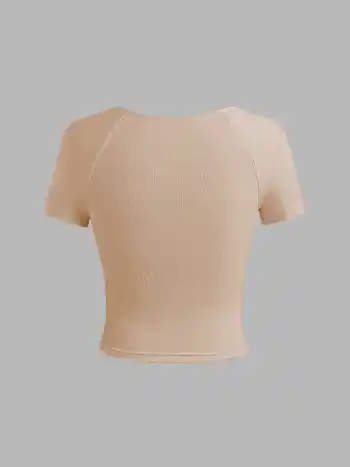 Jersey Sweetheart V Neck Short Sleeve Top