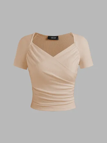 Jersey Sweetheart V Neck Short Sleeve Top