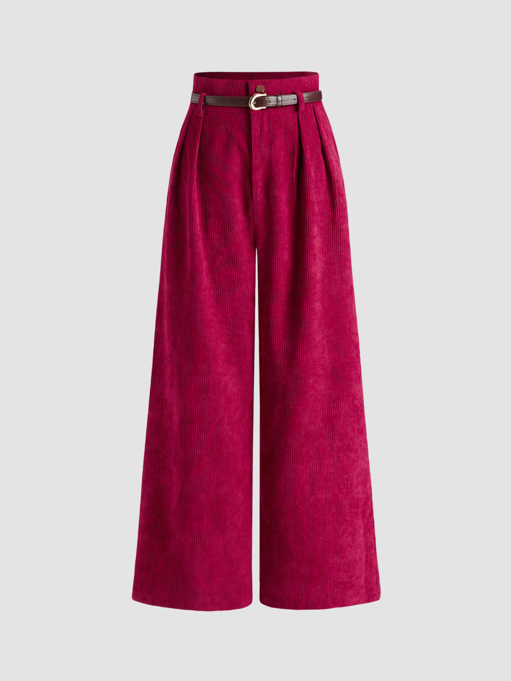  Cordhose mit hoher Taille, Taschenknopf, weitem Bein und Gürtel