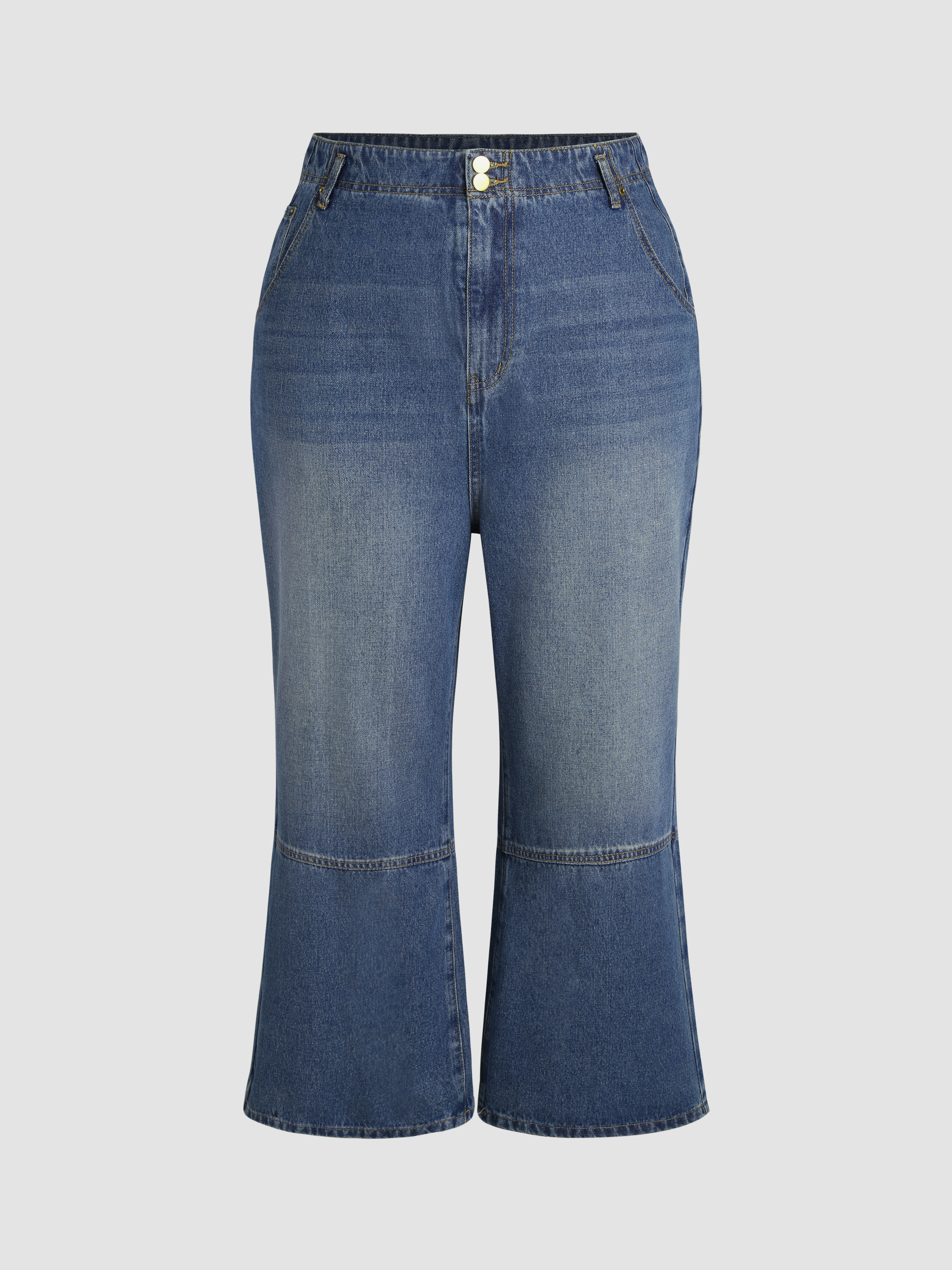 Casual Pleated Mid Waist Wide Leg Jeans