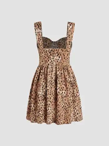  Seidenes Sweetheart-Leopard Minikleid