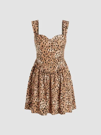  Seidenes Sweetheart-Leopard Minikleid