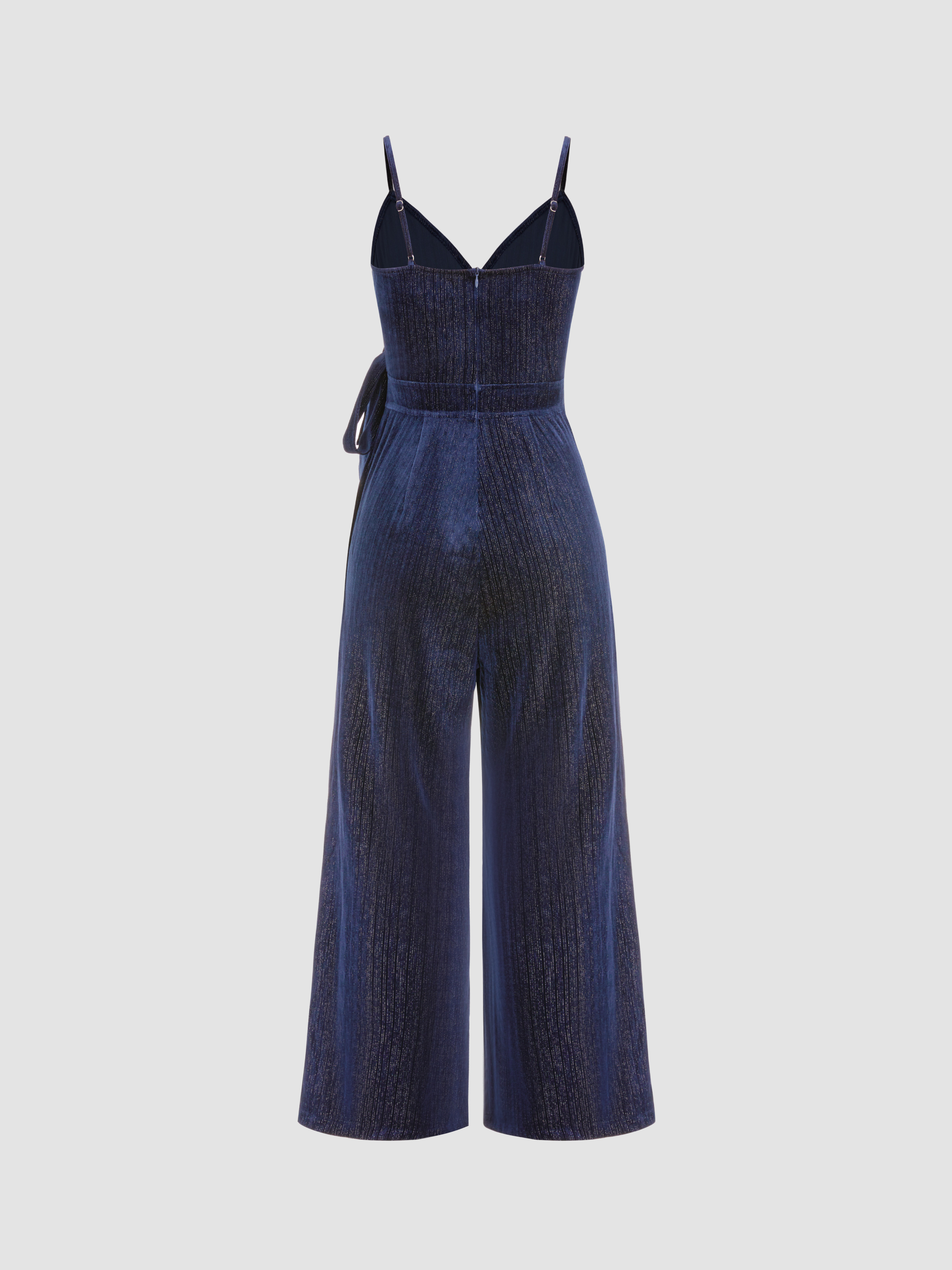 Velvet Jumpsuit Topshop Blue Jumpsuit Velvet V-neck Wrap Knotted