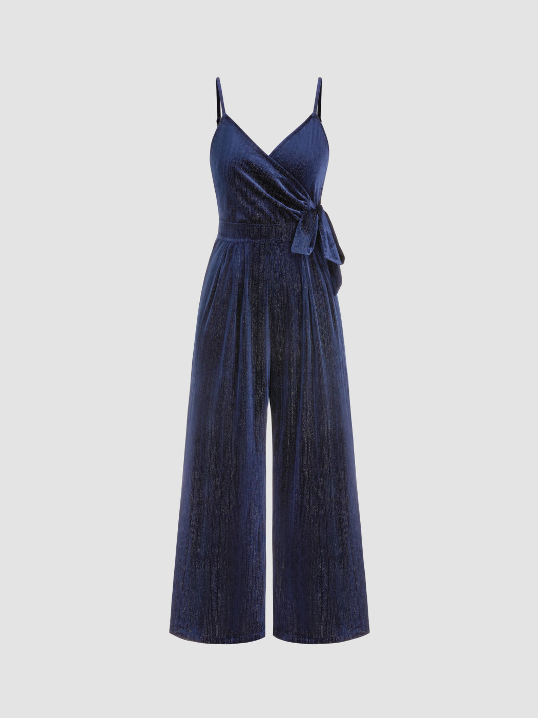 Velvet V-neck Wrap Knotted Zip Jumpsuit