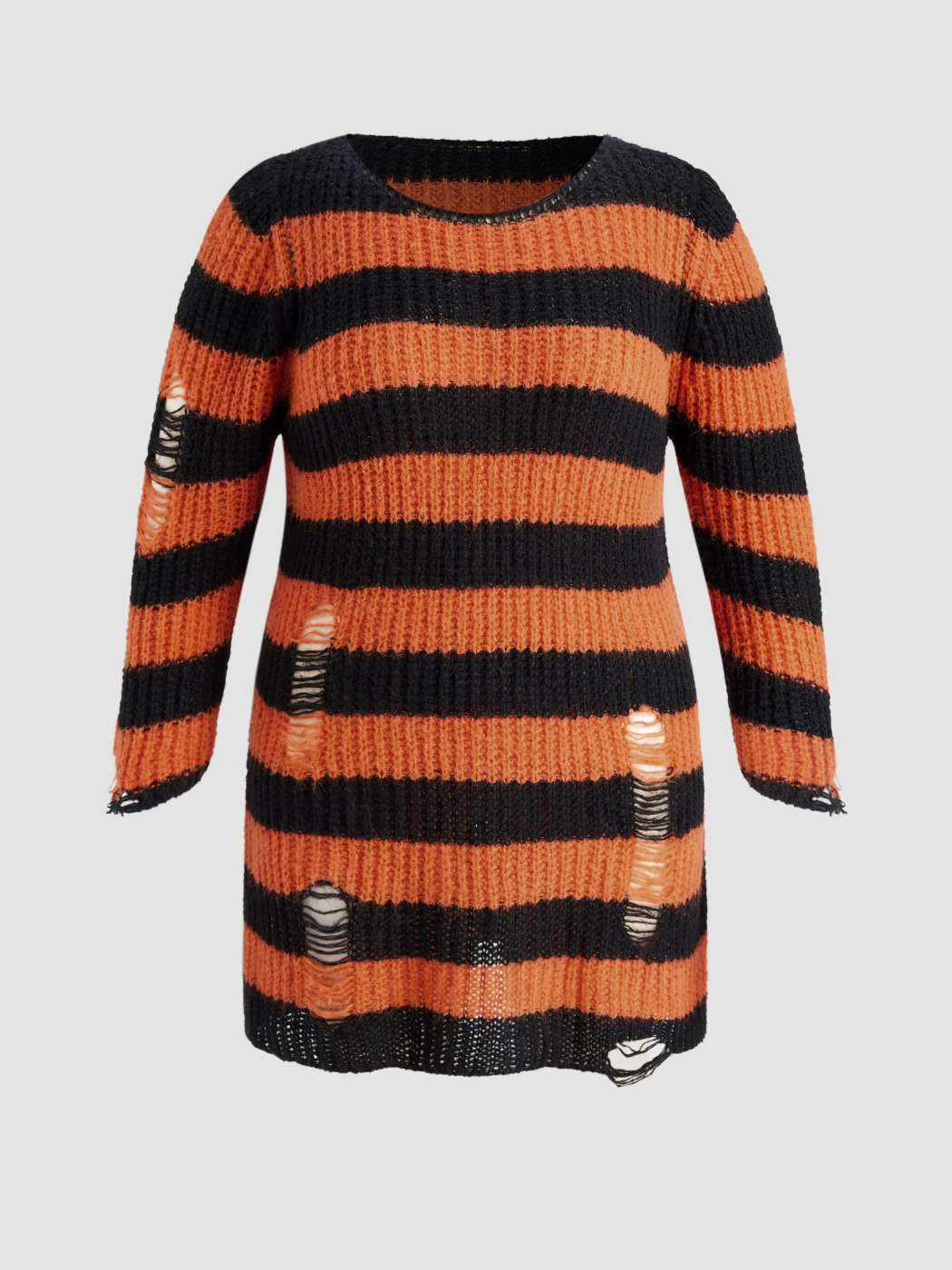 Knit Fabric Wool-blend U-neck Stripe Ripped Knitted Mini Dress