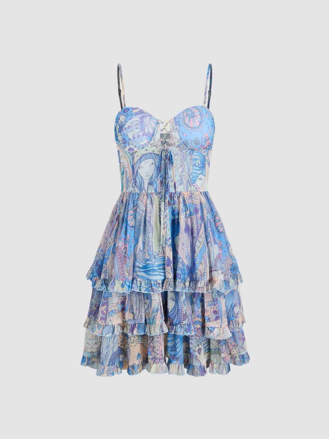  Chiffon Sweetheart Grafik Rüschen Kurzes Kleid