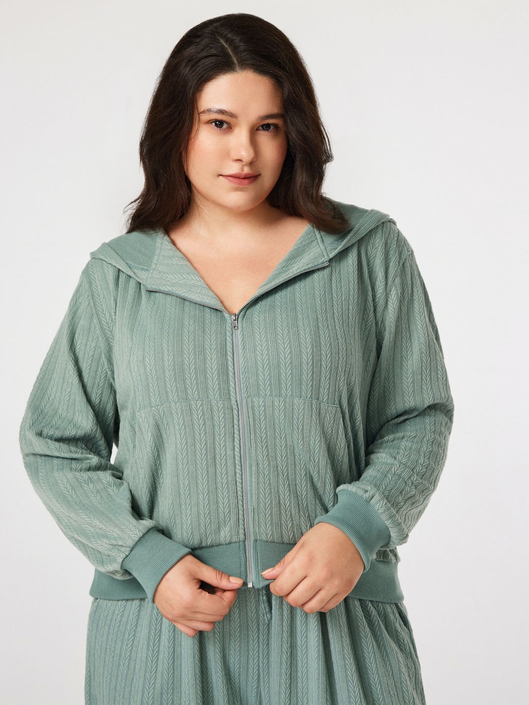  Rippenstrick V-Ausschnitt Reißverschluss Lounge Jacke Kurve & Plus