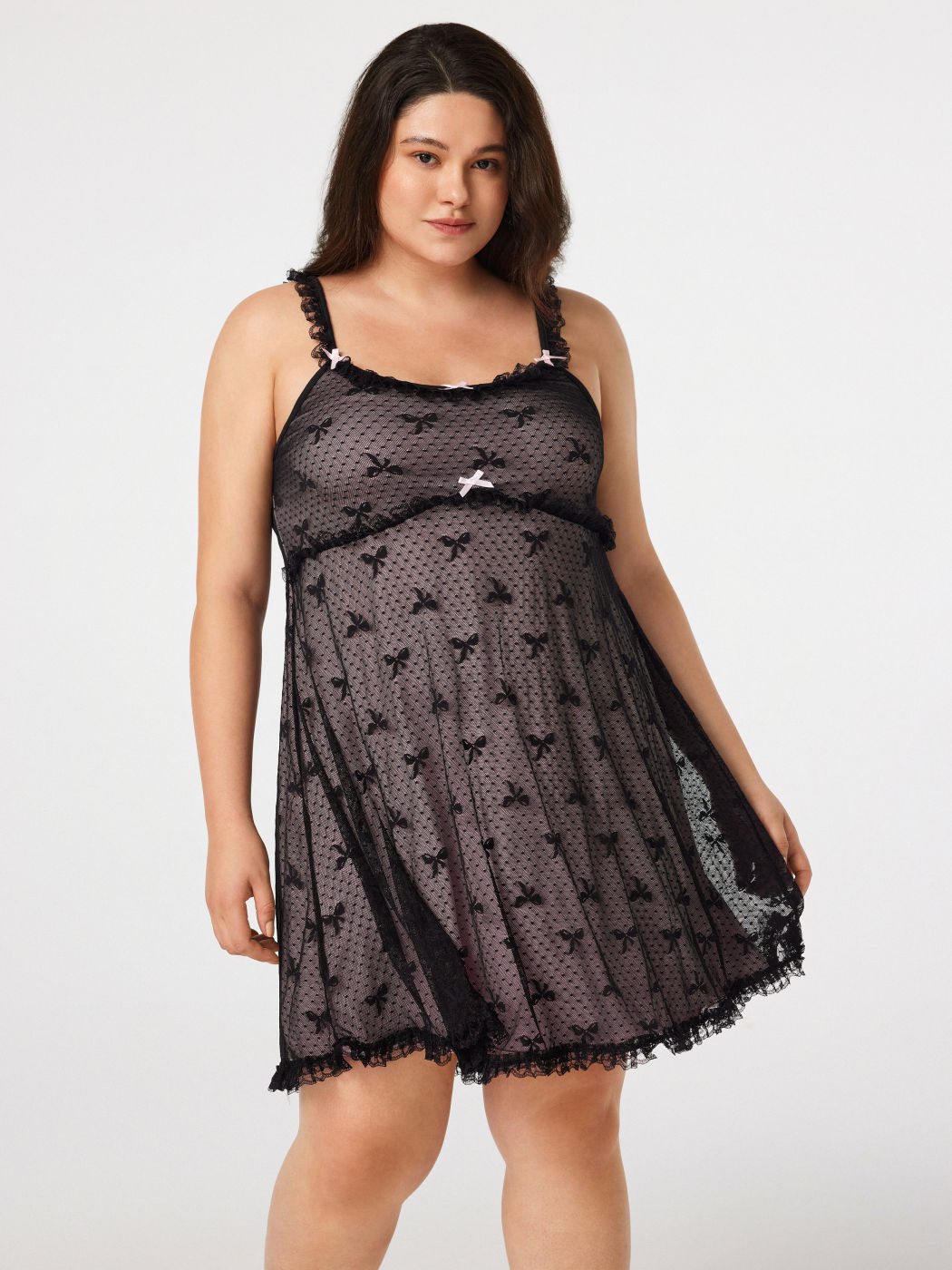  Mesh Schleifen Mini Slip Nachtkleid Kurve & Plus
