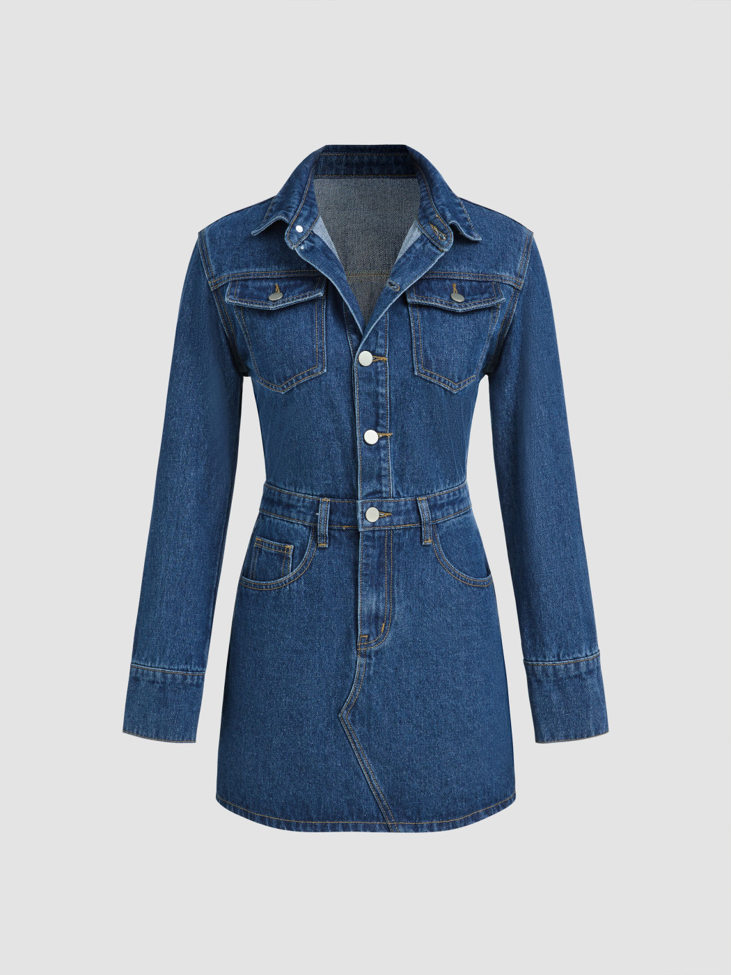  Jeans Taschenknopf Minikleid