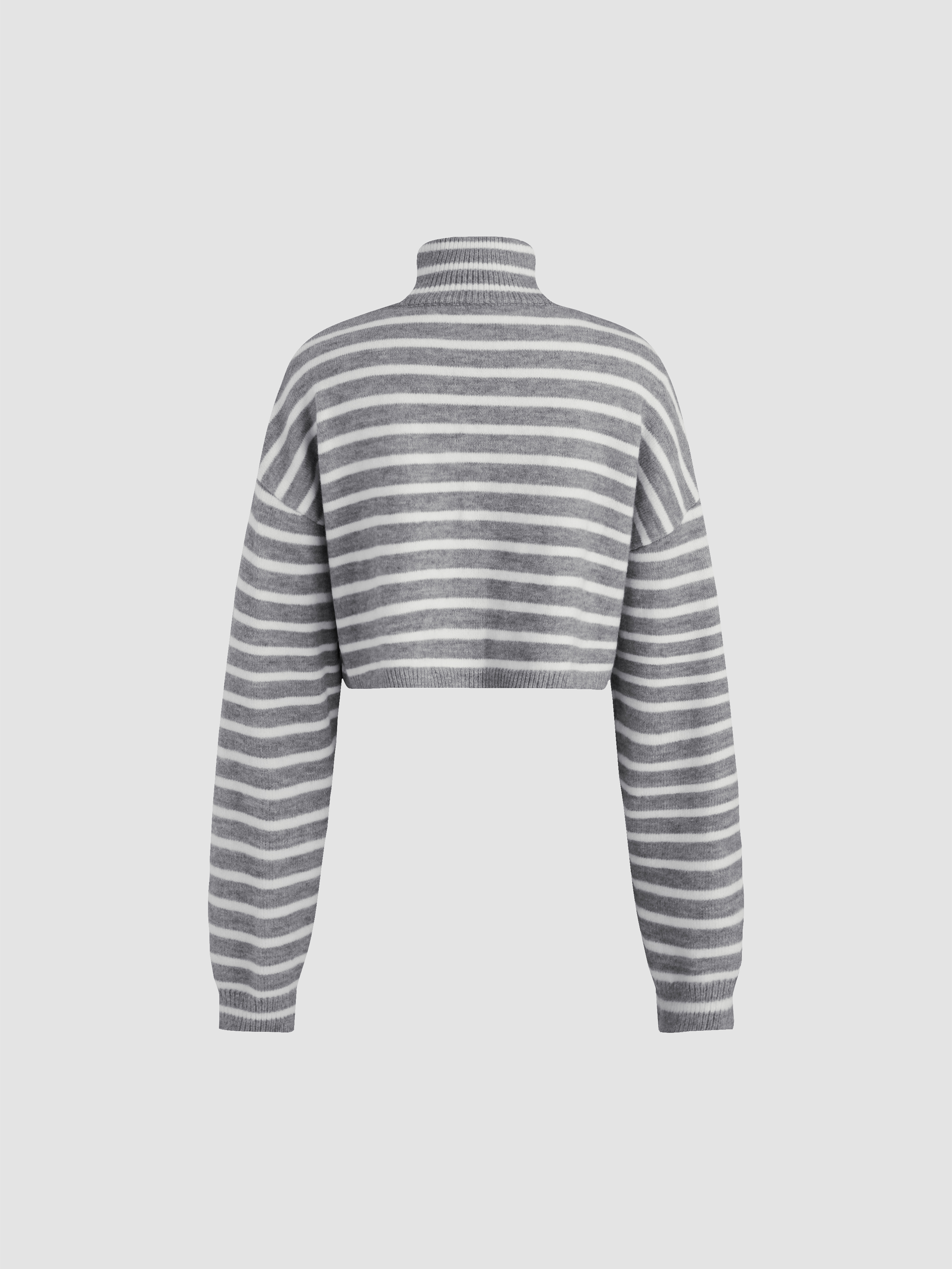 Fall Sweater Knit Fabric Striped High Neck Oversized Crop