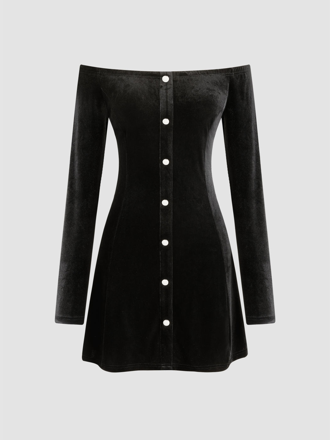  Samt Schulterfrei Knopf Kurzes Kleid