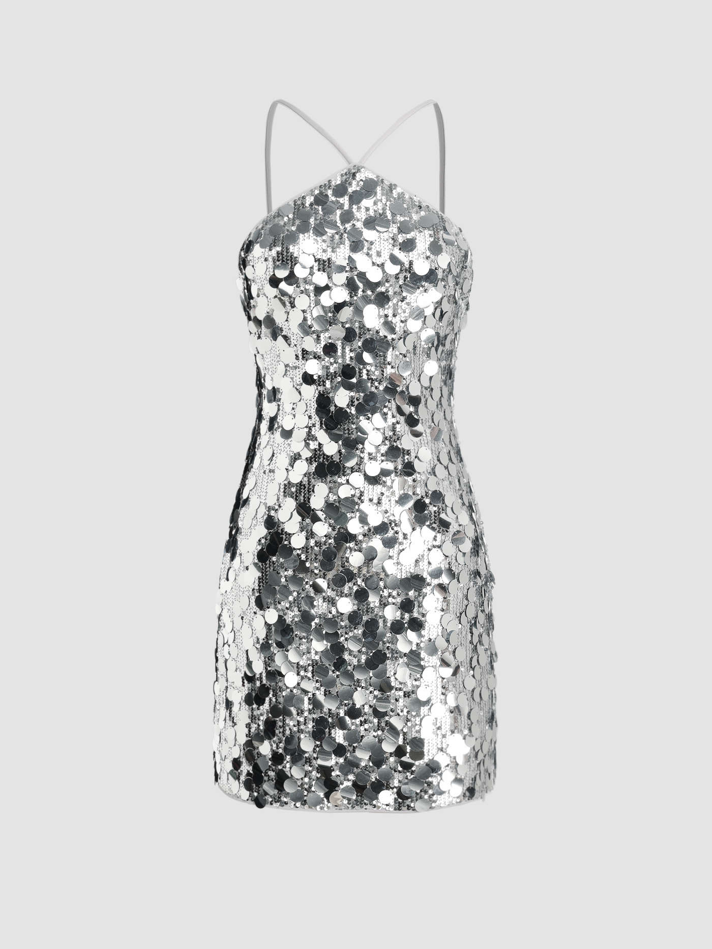 Sequin Halter Neckline Solid Zipper Mini Dress