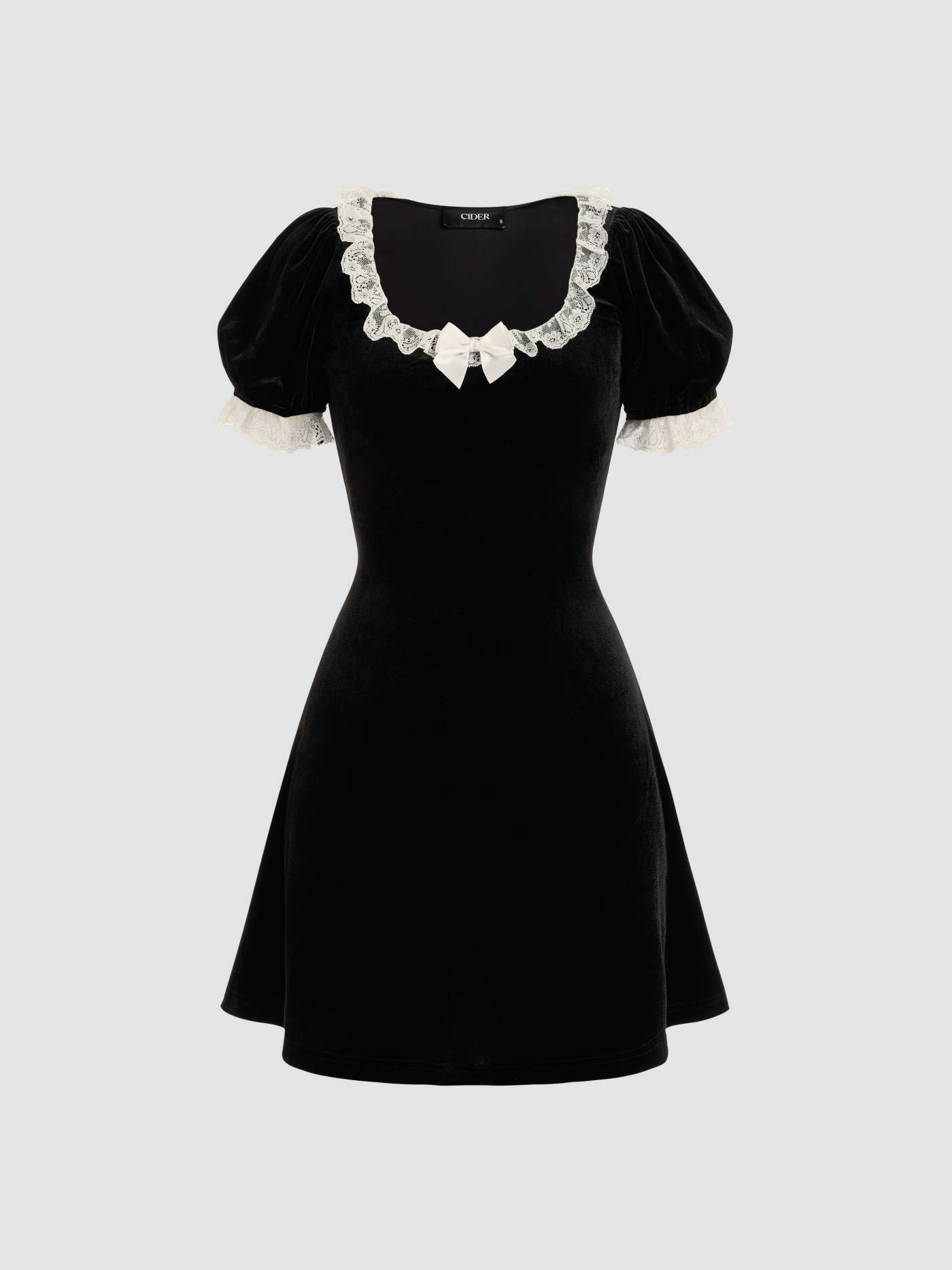 Velvet Square Neck Solid Bowknot Mini Dress