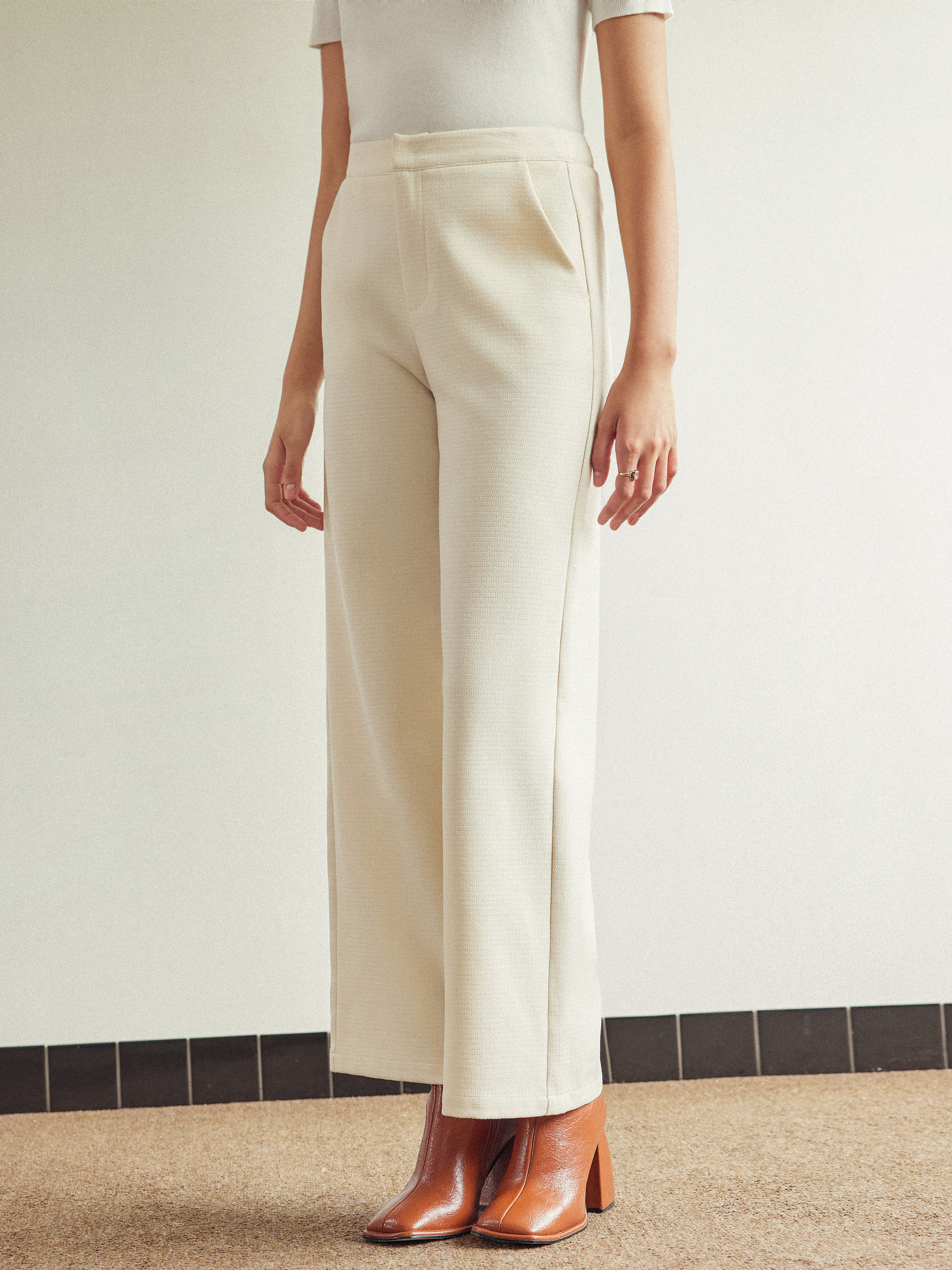 Buy Women Cream Solid Formal Regular Fit Trousers Online - 694675