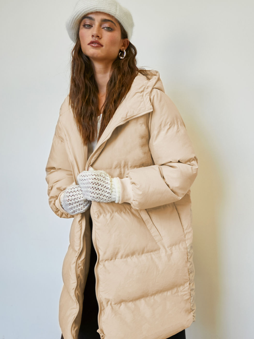 Reißverschluss Kapuzen Pufferjacke
