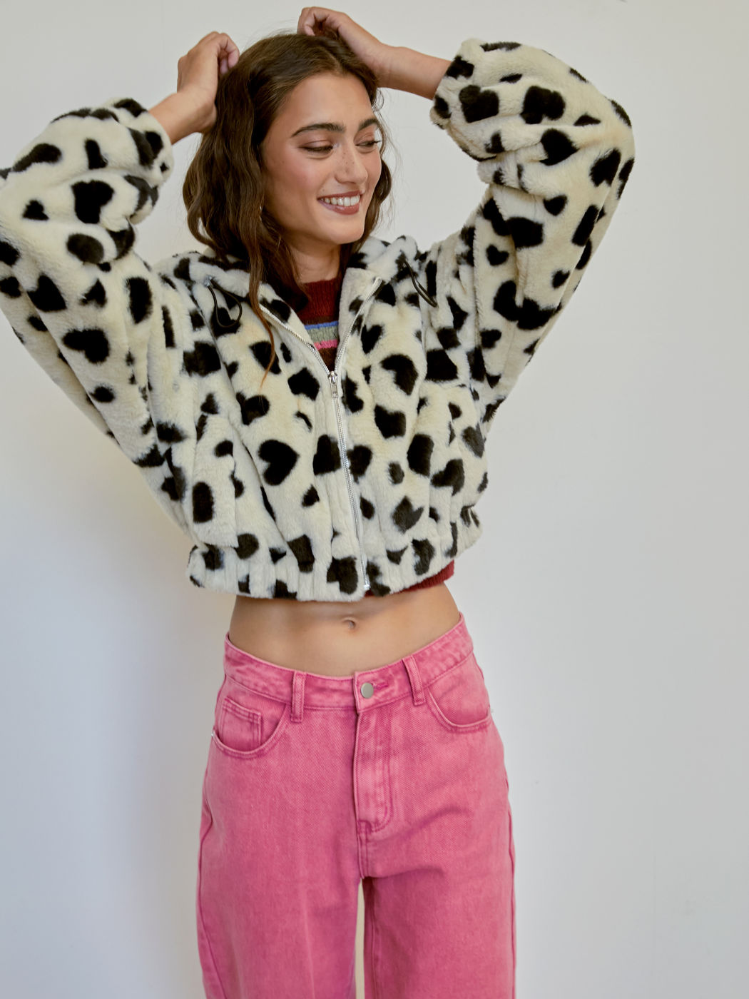  Fleece Kapuzen-Leopard Kordelzug Jacke