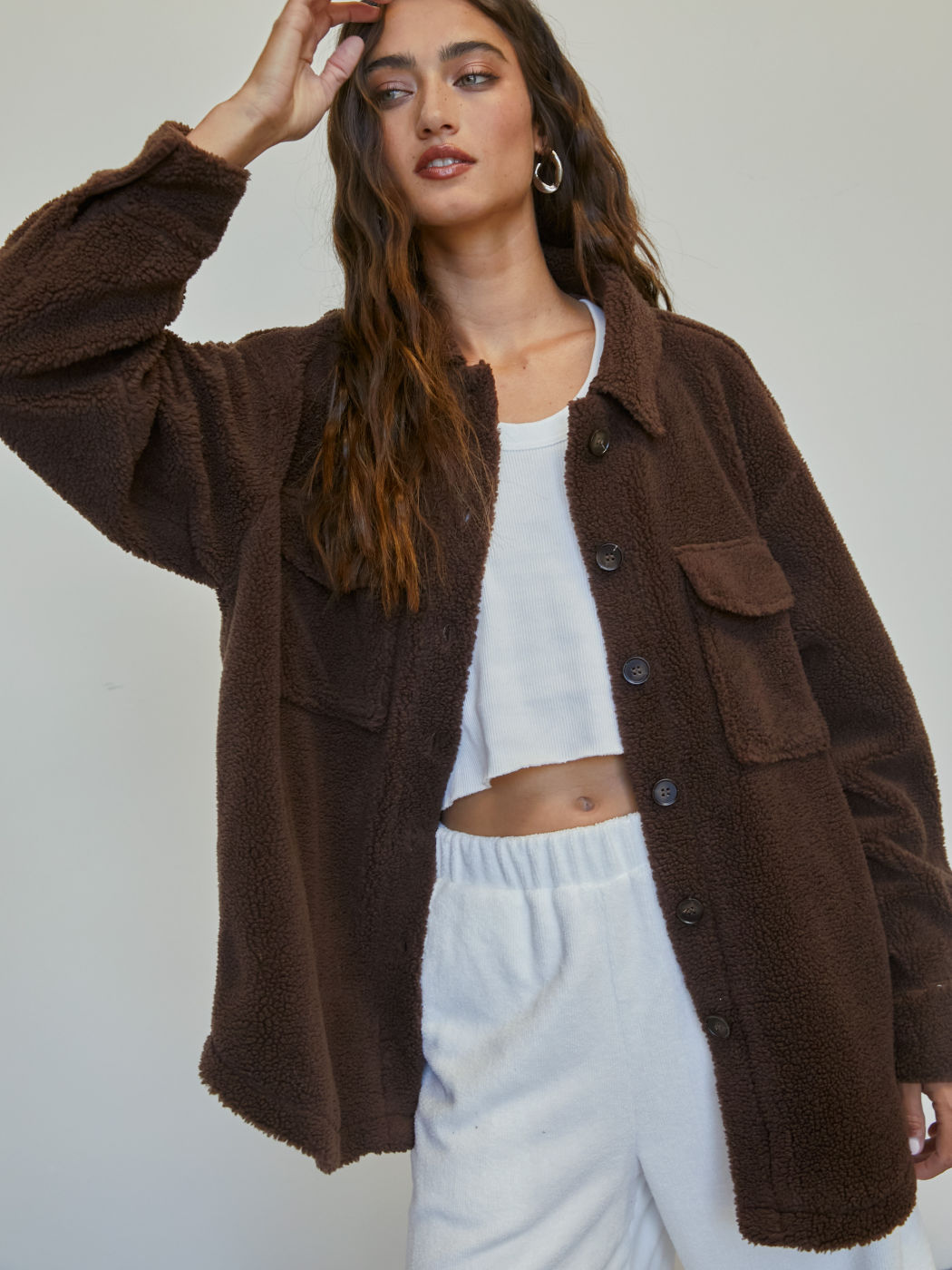 Teddy Fleece Shacket With Pockets