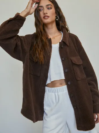 Teddy Fleece Shacket With Pockets