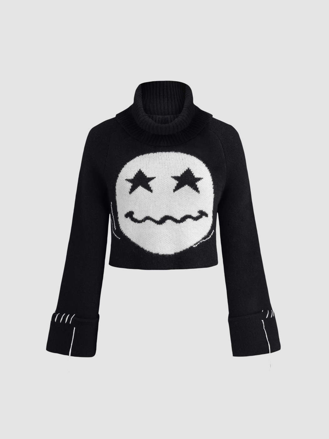 Halloween High Neck Emoji Knitted Crop Sweater For School Daily Casual