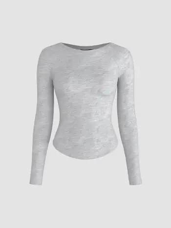 T-shirt a maniche lunghe tinta unita con scollo tondo