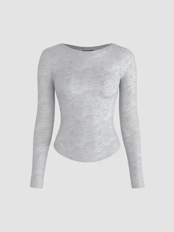 Langärmliges T-Shirt mit Rundhals und einfarbiger Oberfläche