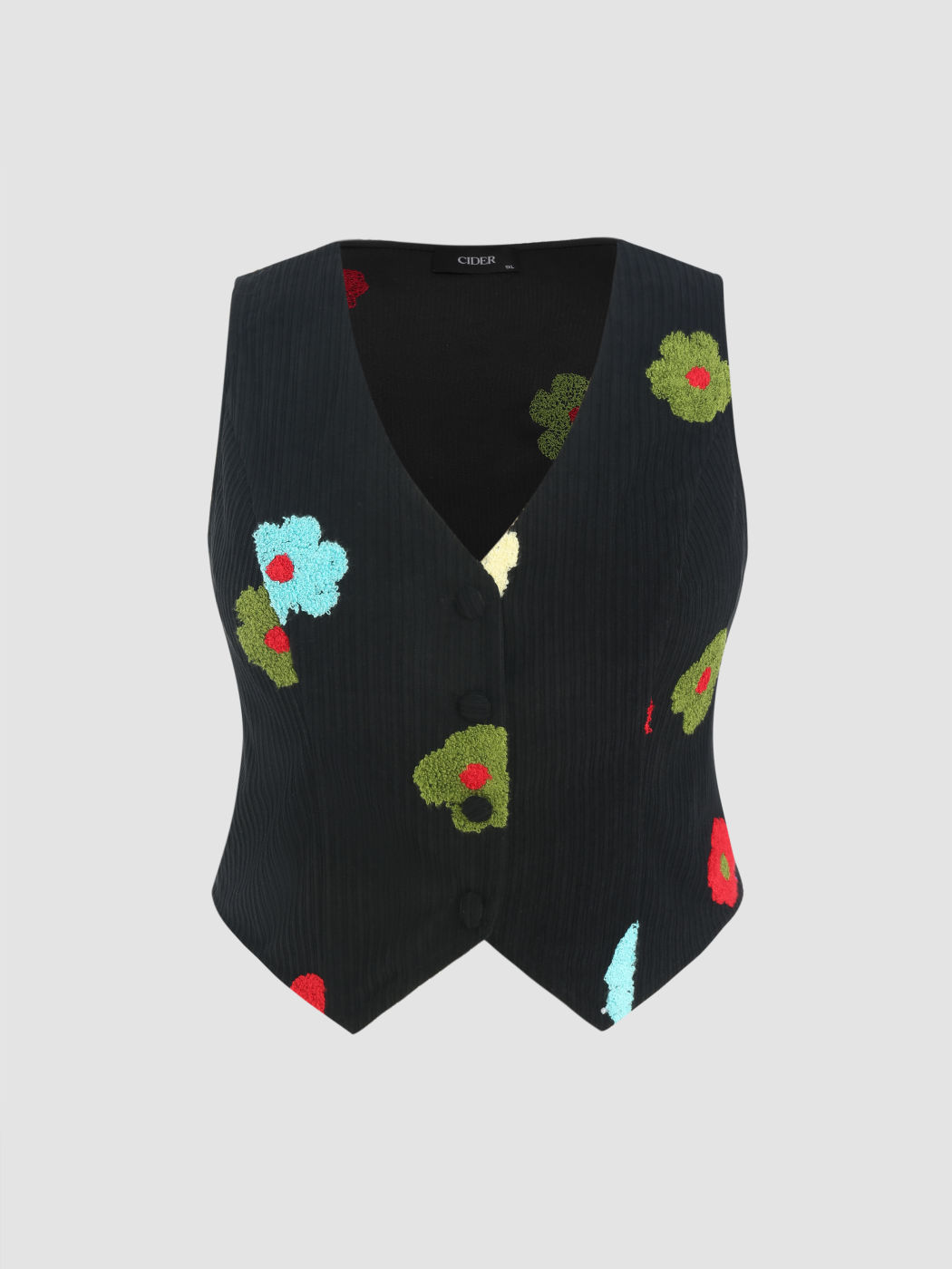 Corduroy V-neck Floral Button Vest Curve & Plus