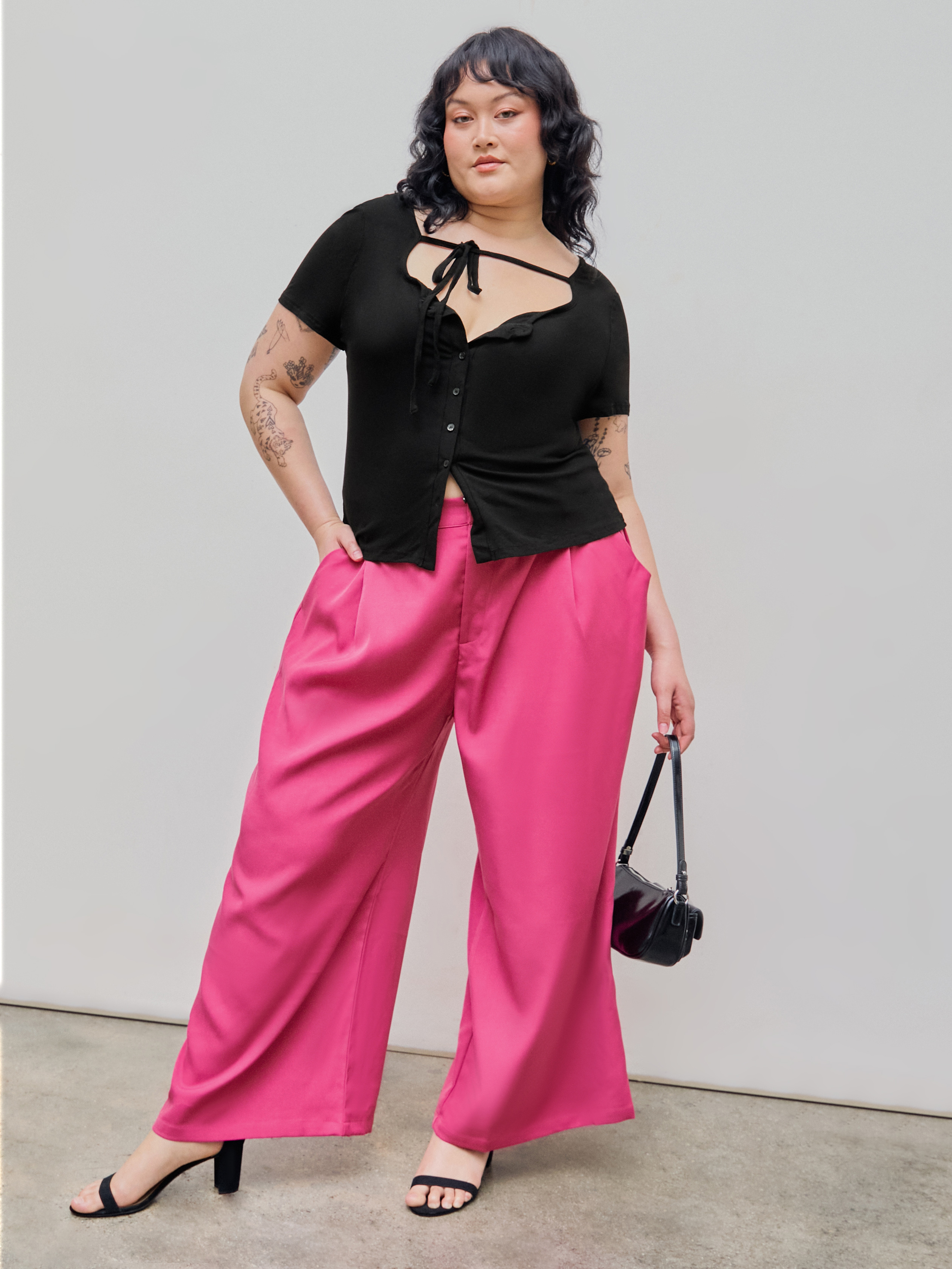 パンツ Dedi cated payment page [sMxnjul] Wide Leg Pants Woven Mid Waist Pleated Pocket Wide Leg Pants