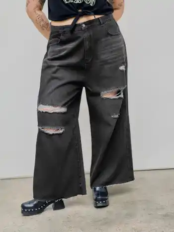 Hochbundige, gerissene Jeans mit geraden Beinen Kurve & Plus