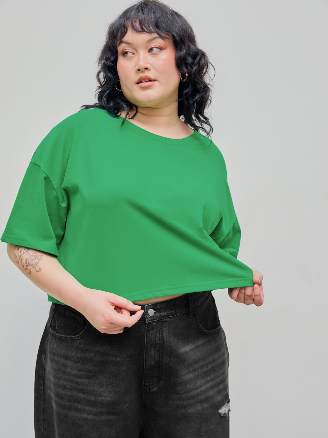 Rundhalsausschnitt Oversized Crop Top Kurve & Plus