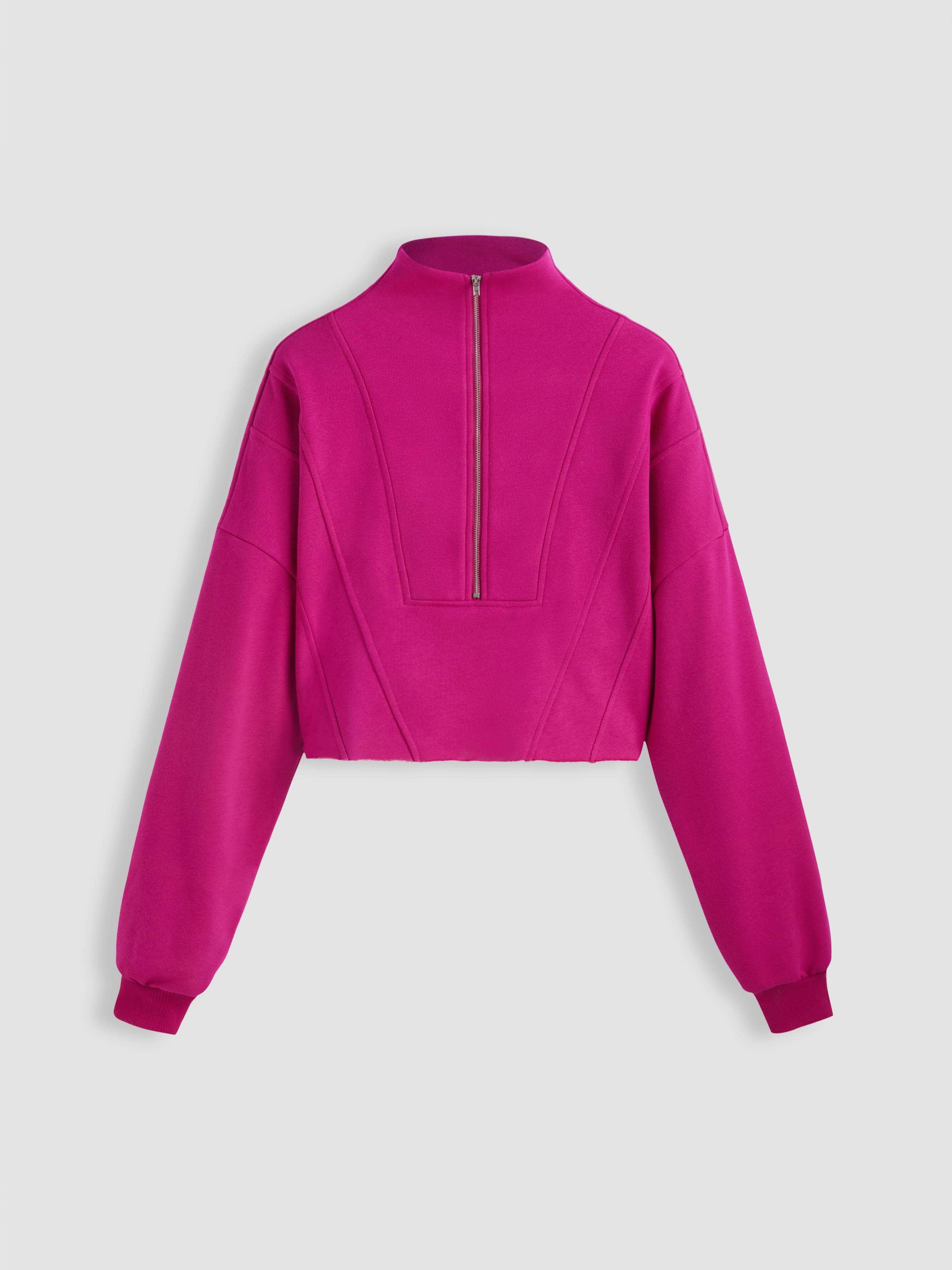 Stand Collar Zipper Crop Sweatshirt For Daily Casual