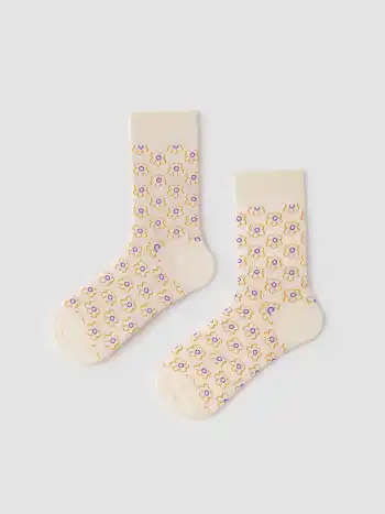3 Pairs Floral Pattern Crew Socks Set