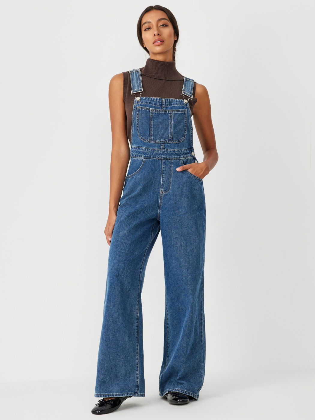 Denim Solid Pocket Buckle Jumpsuit - Cider