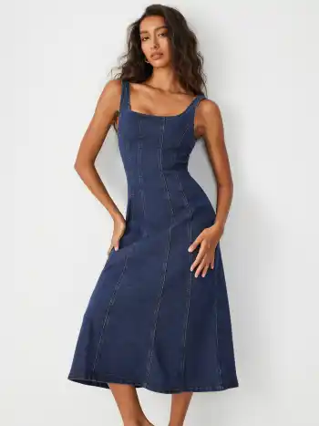 Denim Ruffle Cami Maxi Dress