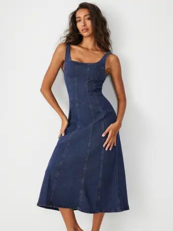 Abito lungo con canotta in denim con volant