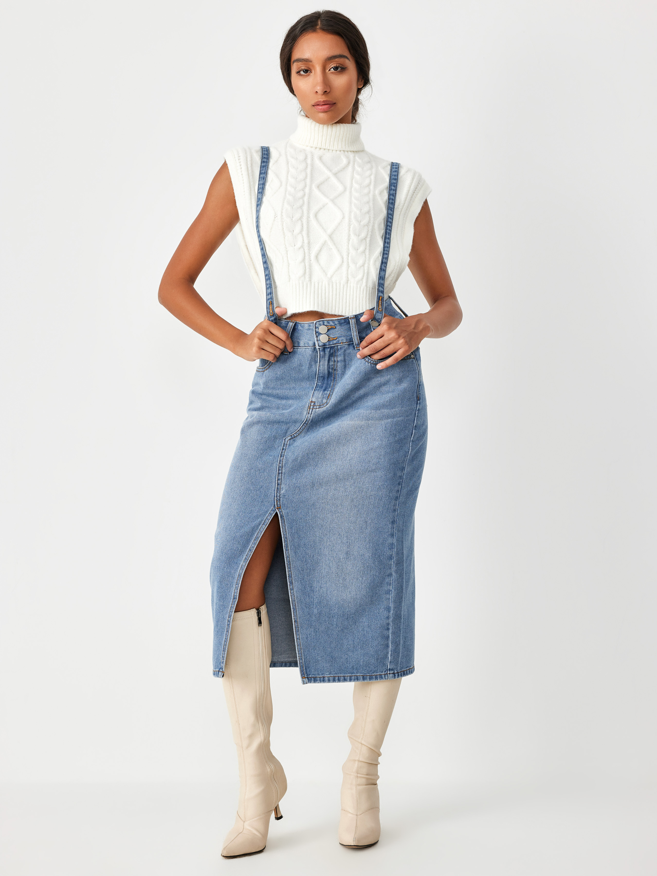 Light Wash Denim Button Through Pinafore Dress | Latest fashion clothes,  Casual dress outfits, Womes fashion