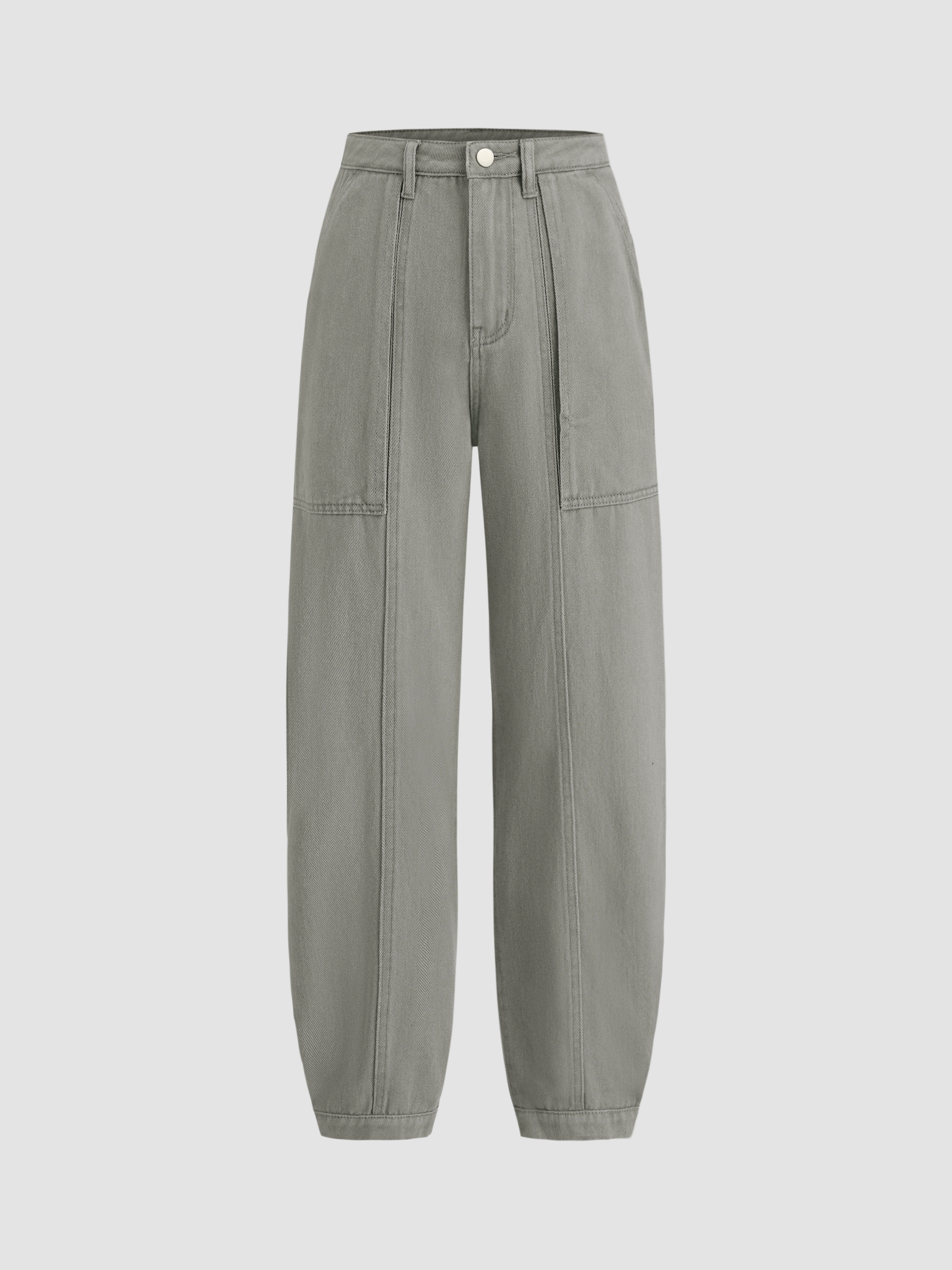Denim Middle Waist Solid Pocket Tapered Jeans For School