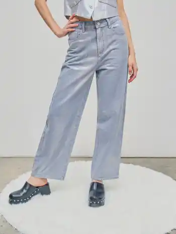  Denim Mittlere Taille Metallische Tasche Gerade Bein Jeans