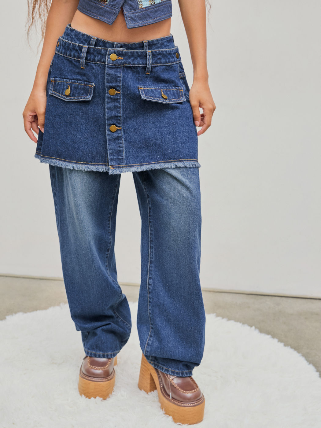 Loose Goose Detachable Layered Jeans