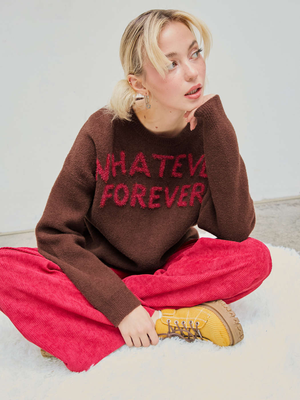 Knit Fabric Whatever Forever Round Neck Knitted Long Sleeve 