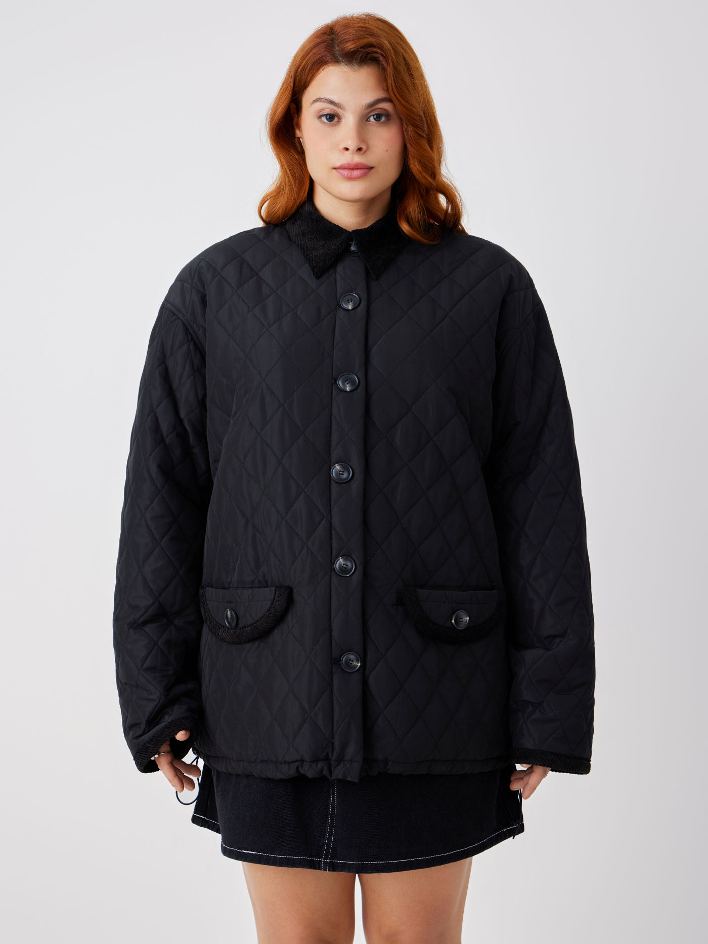 Collar Solid Quilted Pocket Puffer Jacket Curve & Plus