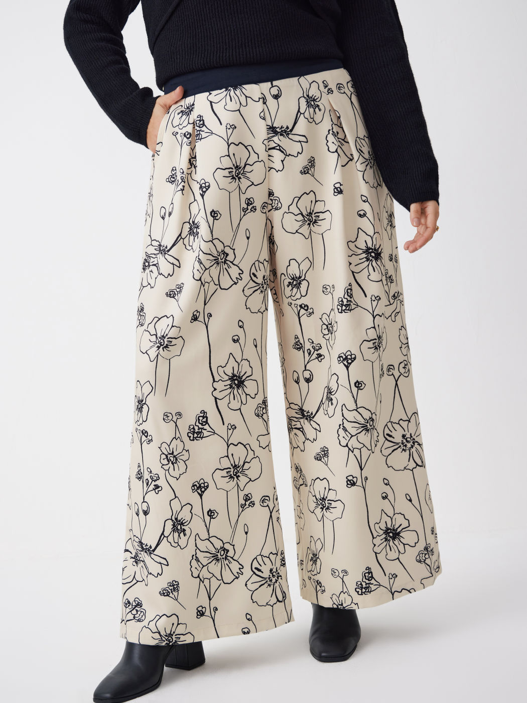  Florale Kontrastierende Zierleiste Gefaltete Hosen Kurve & Plus